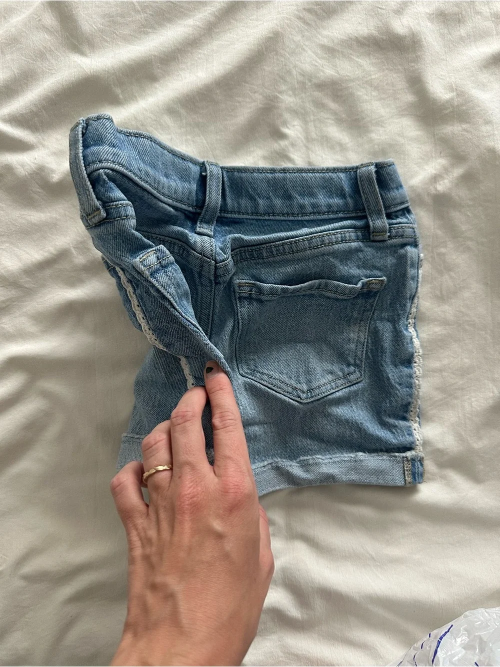 Old Navy Light Blue Denim Shorts with White Lace Trim